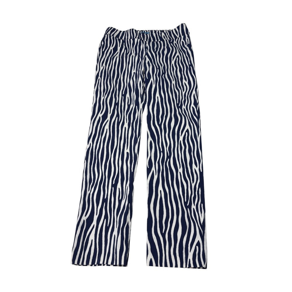 J.McLaughlin Zebra Print Pants Navy Blue White Straight Leg Womens Size 10 32X30
